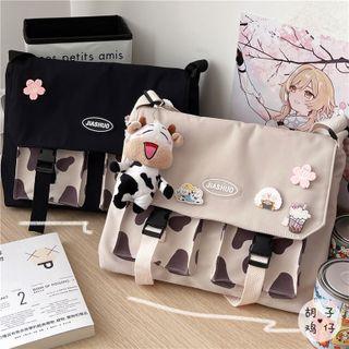 Cow Print Panel Messenger Bag / Bag Charm / Set