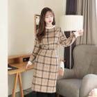 Set: Napped Plaid Pullover + H-line Midi Skirt