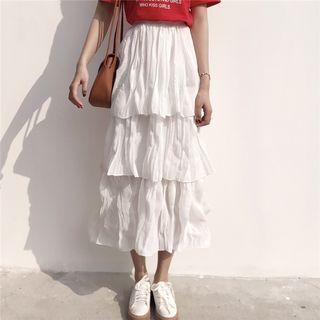 Tiered Midi Skirt White - One Size