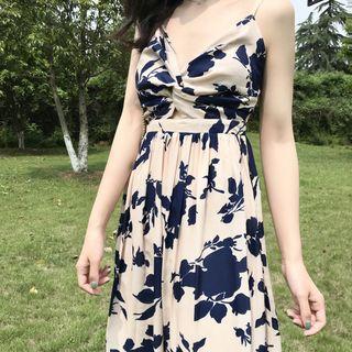 Floral Printed V-neck Sleeveless Dress