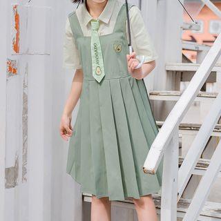 Avocado Embroidered Pleated Jumper Dress