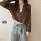 Long Sleeve V-neck Waffle T-shirt