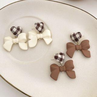 Heart Plaid Bow Dangle Earring