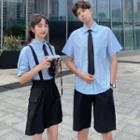 Couple Matching Short-sleeve Shirt / Mini Suspender Skirt / Shorts / Tie / Set