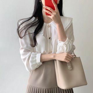 Collared Blouse / Pleated Mini A-line Skirt