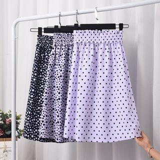 Elastic-waist Dotted Chiffon A-line Skirt