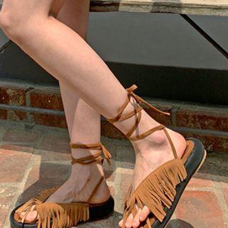 Fringed Cowhide Gladiator Sandals