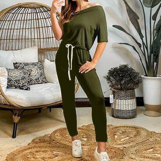 Short-sleeve One Shoulder Harem Jumpsuit