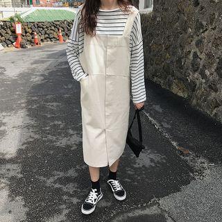 Pocket Detail Midi Pinafore Dress