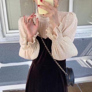 Mock Two-piece Ruffled Velvet Dress