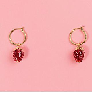 Rhinestone Strawberry Drop Earring 1 Pair - Copper & Gold Plating - One Size
