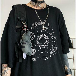 Galaxy Print Elbow-sleeve T-shirt