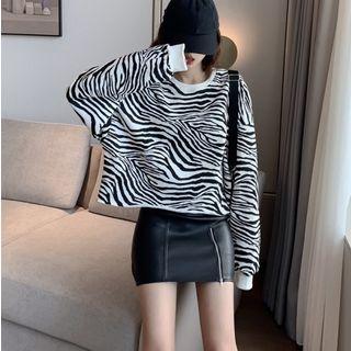 Zebra Print Sweatshirt White - One Size
