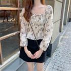 Floral Print Long Sleeve Blouse As Shown In Figure - One Size