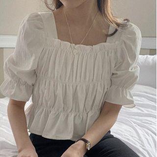 Square Neck Plain Pleated Crop Top