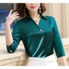 Elbow-sleeve Work Blouse / Pencil Skirt / Set