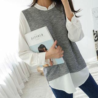 Inset Vest Mandarin-collar Chiffon Shirt