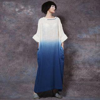 3/4-sleeve Gradient Linen Maxi Dress