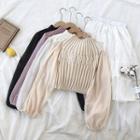 Mock-neck Puff-sleeve Slim-fit Knit Top
