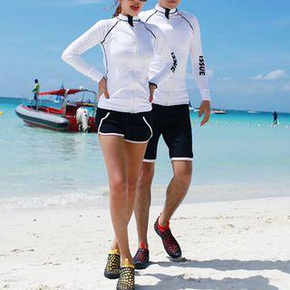 Couple Matching Set: Contrast Trim Rashguard + Swim Shorts
