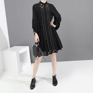 Rhinestone Puff-sleeve Chiffon Dress