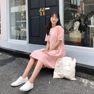 Pleated Linen Blend Empire Dress