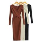 V-neck Crisscross Knit Midi Sheath Dress