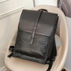 Faux Leather Woven Backpack Black - One Size
