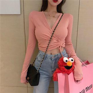 Long-sleeve Wrap Drawstring T-shirt