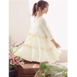 3/4-sleeve Square Neck Chiffon Tunic