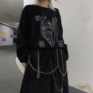 Printed Long-sleeve T-shirt Black - One Size