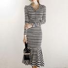 Half Zip Hooded Long-sleeve Midi Dress