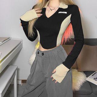 Two-tone Collar Cropped T-shirt