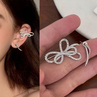 Bow Rhinestone Alloy Cuff Earring 1 Pair - Silver - One Size