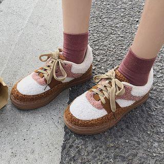 Faux Shearling Paneled Lace-up Sneakers