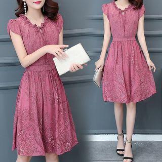 Cap-sleeve Print A-line Chiffon Dress