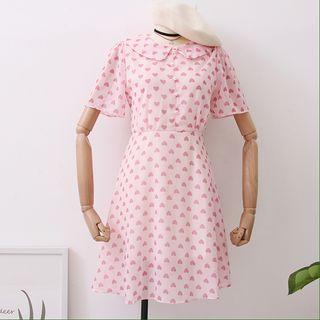Peter Pan-collar Heart-print Chiffon Dress