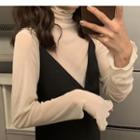 Lettuce Edge Long-sleeve Turtleneck Chiffon Top