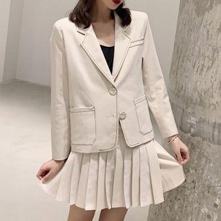 Contrast Stitching Blazer / Pleated Skirt