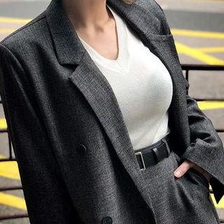 Set: Double-breasted Blazer + A-line Miniskirt + Belt