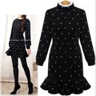 Frill Trim Dotted Long-sleeve Dress