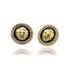 Fashion Simple Plated Gold Lion Geometric Round Stud Earrings Golden - One Size