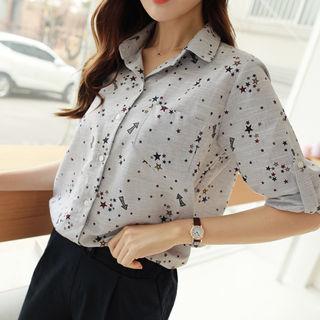Tab-sleeve Star Print Shirt