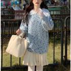 Lace Collar Printed Sweater / Knit Skirt
