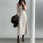 Spaghetti Strap Scoop Neck Plain Satin Maxi Dress