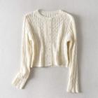 Cable Knit Cropped Cardigan Off-white - One Size