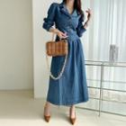 Flared Denim Long Shirtdress Blue - One Size