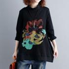 Mock-neck Printed Pullover Black - One Size