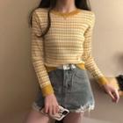 Crew-neck Striped Long-sleeve Knit Top