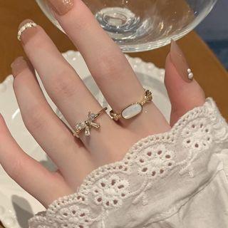 Rhinestone Bow Ring / Cat Eye Stone Ring / Set